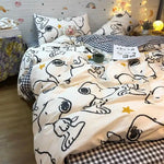 ensemble literie snoopy motif carreaux blanc noir jaune étoiles enfantin moderne 4pièces