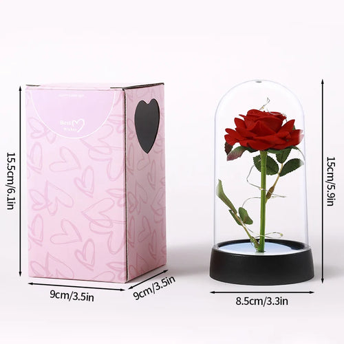 rose artificielle rouge sous cloche verre décoration romantique cadeau anniversaire fleur éternelle