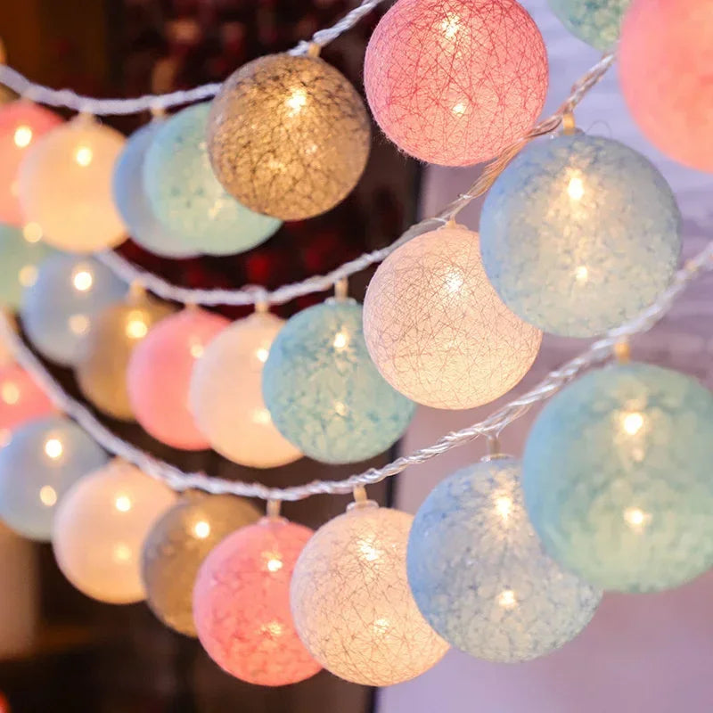 guirlande lumineuse 20 led rose beige vert jaune blanc texture coton moderne extérieur intérieur