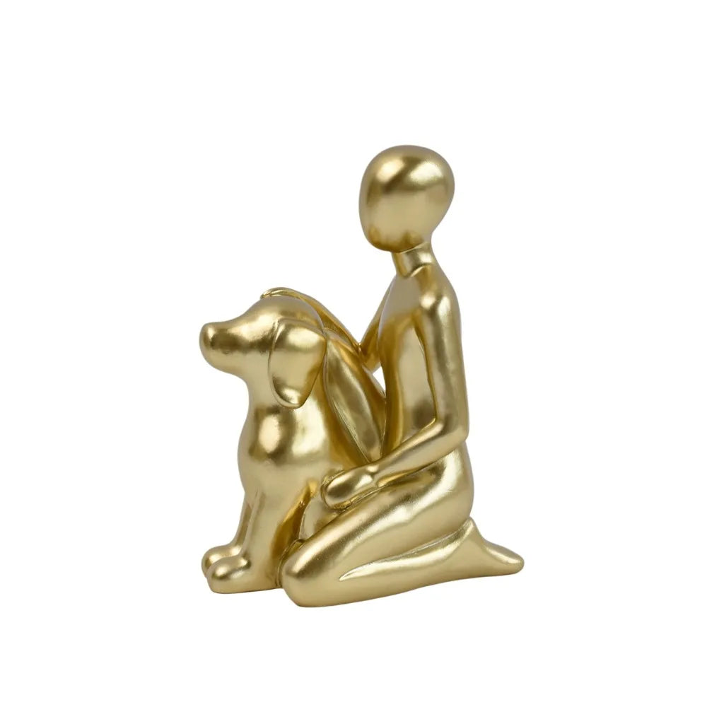 statue chien animal compagnie moderne résine polie gris granulé décoration