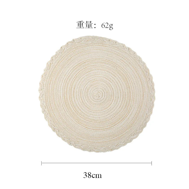 lot sets table ronds coton tressé vert gris beige motif spirale