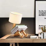 lampe table bois naturel tissu beige moderne minimaliste led ajustable chambre