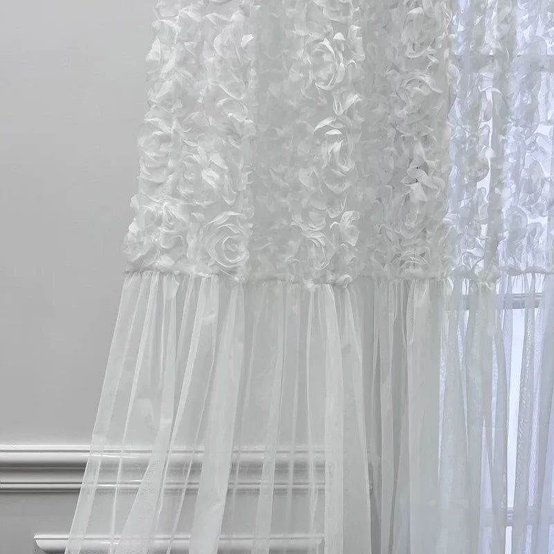 rideau fleur brodé transparent classique polyester blanc chambre mariage decoration