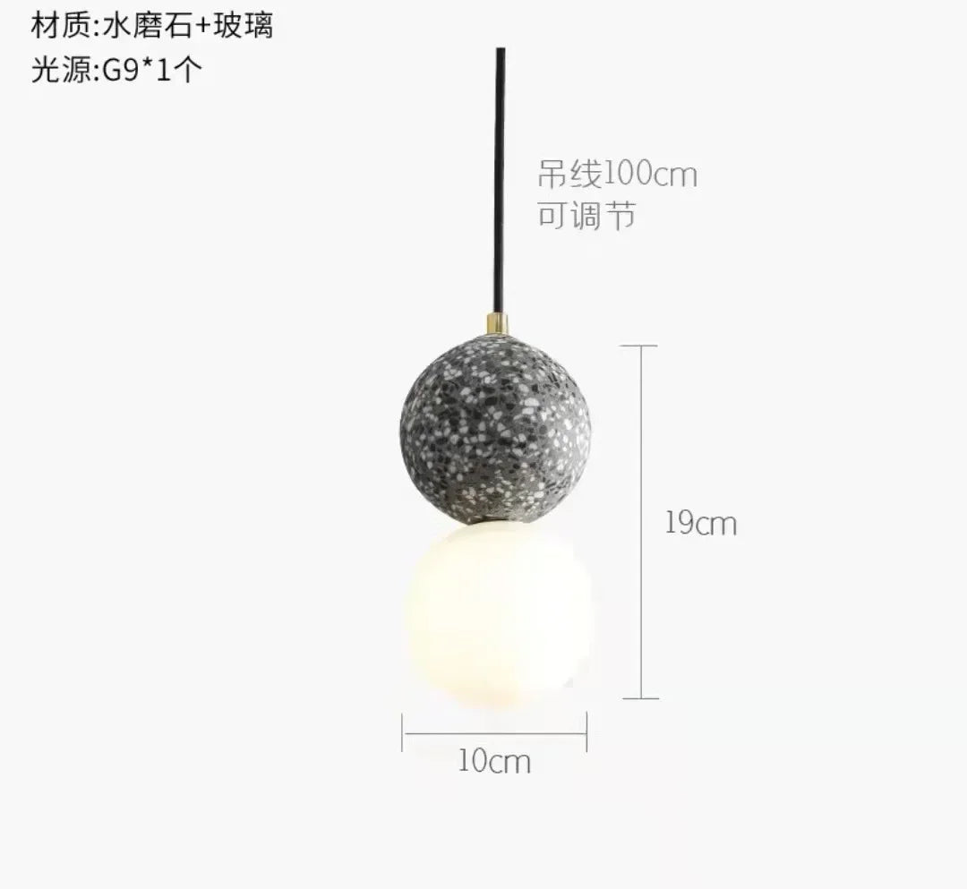 suspension lumineuse moderne noir blanc grains opacité câble pendentif minimaliste terrazzo chambre