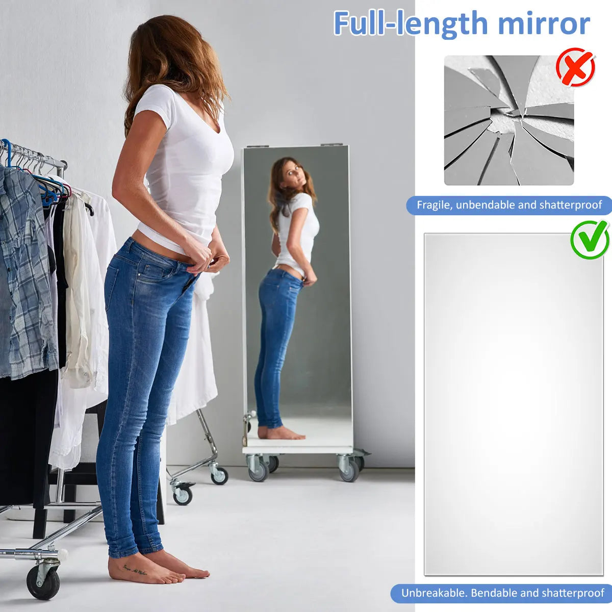 miroir argenté moderne adhésif taille 50x100cm 60x100cm décoration murale diy bricolage