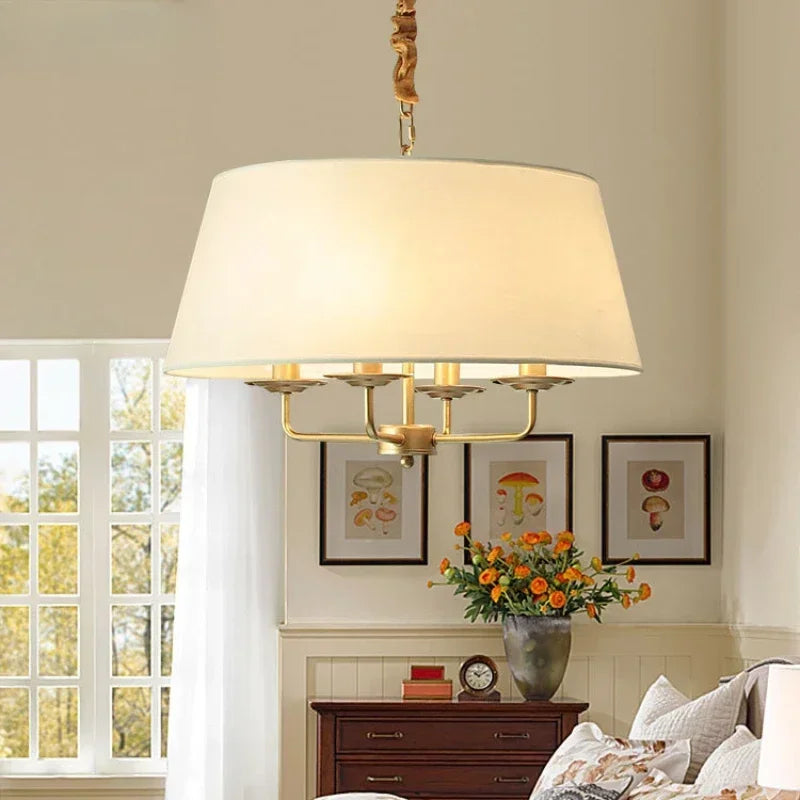 lampe suspendue or beige vert olive tissu fin métal minimaliste américaine chaîne ajustable ampoules