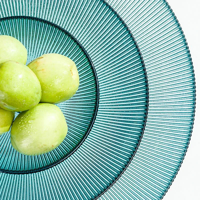 assiettes verre rayées vert clair moderne élégantes décoration table grande capacité