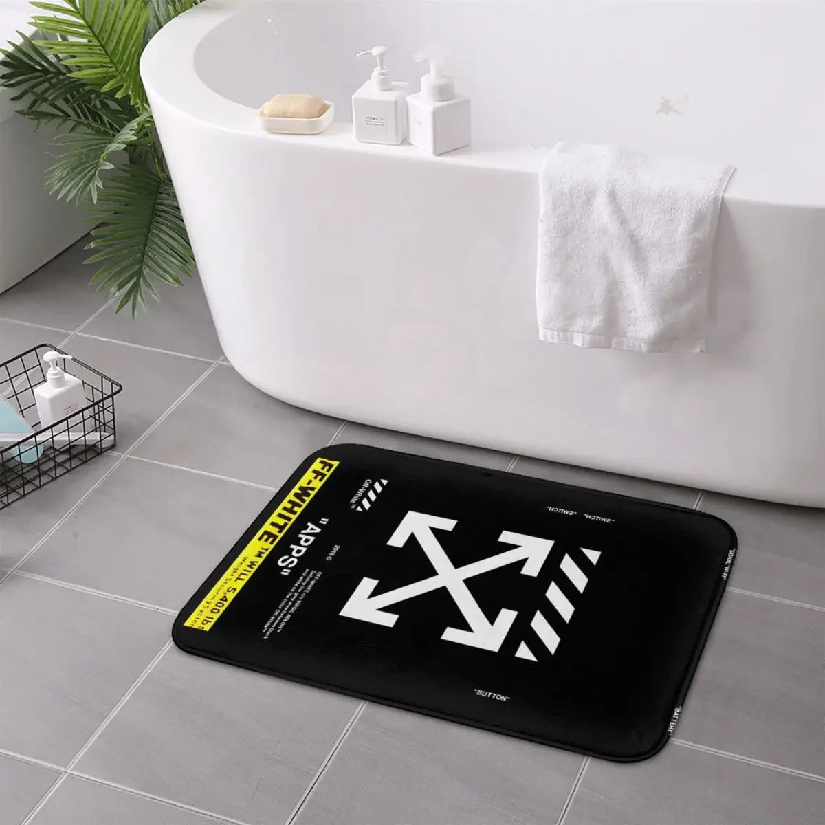 tapis bain noir blanc arrows imperméable antidérapant adhésif moderne minimaliste