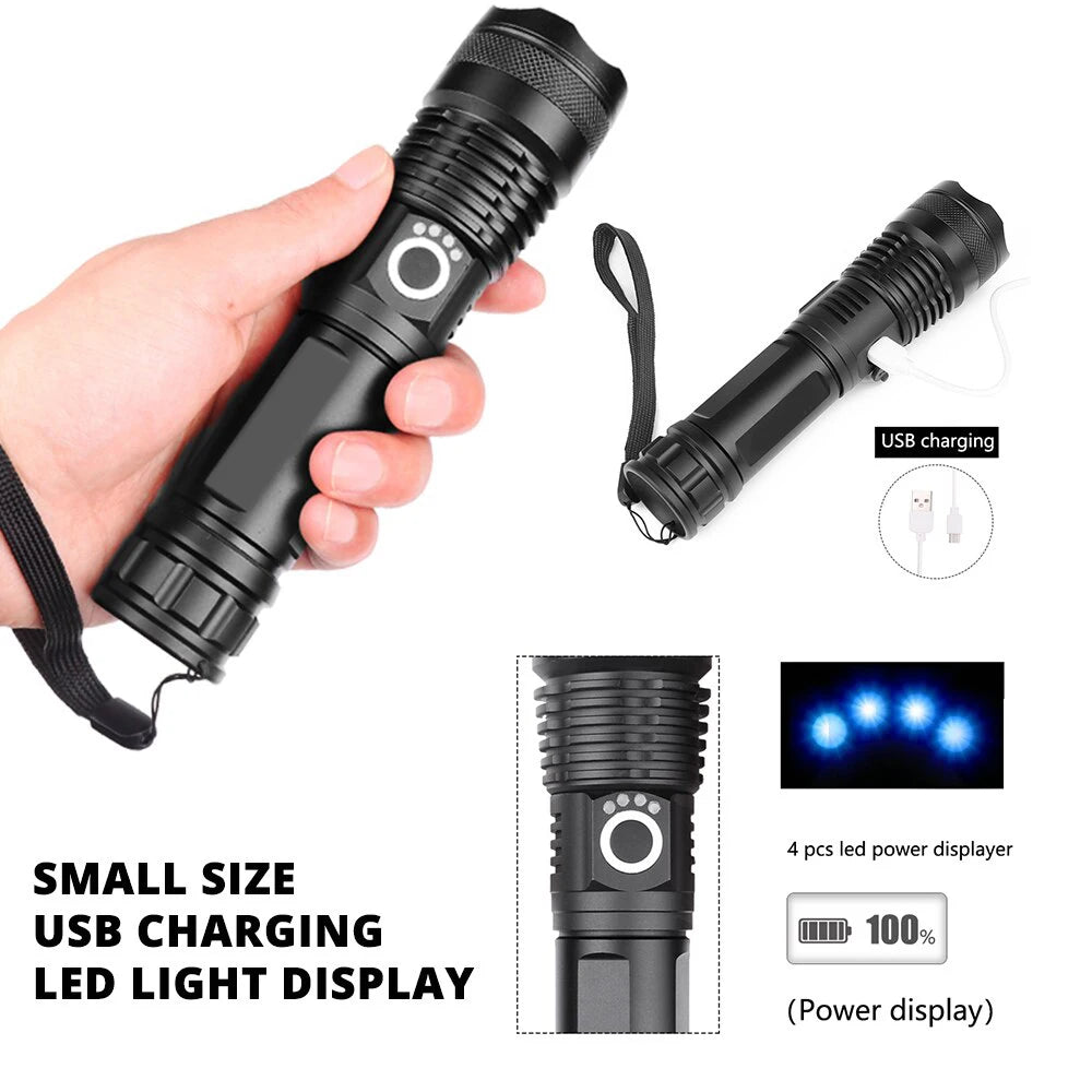 torche poche led rechargeable 15w intense noire étanche modulable modes