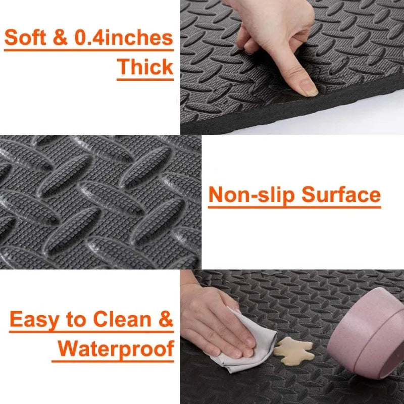 tapis sol mousse pvc gris blanc carreaux géométriques puzzle sport fitness yoga