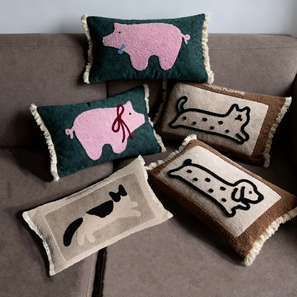 housse coussin brodée porc chien animaux motifs doux lit polyester coton respectueux environnement christmas