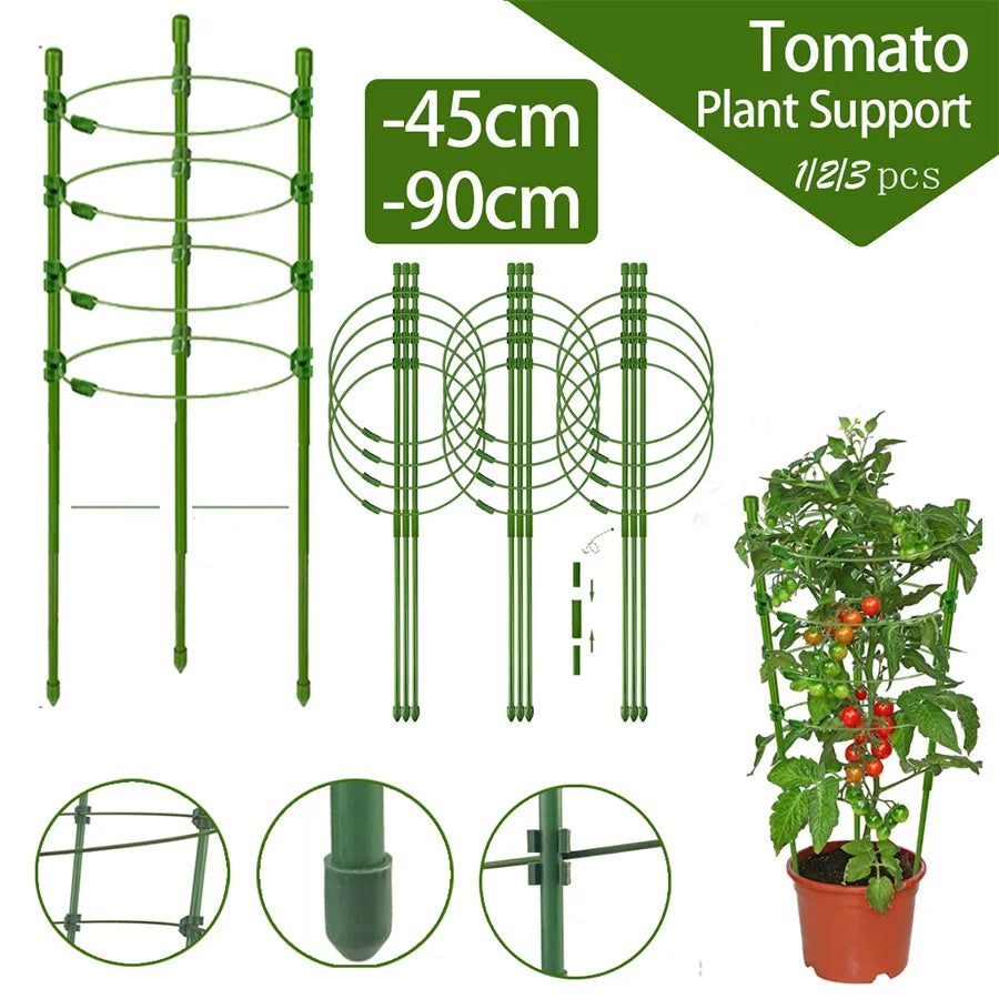 supports plantes tomates vert robustes boucles ajustables 45cm 90cm 18cm trois tailles différentes jardins