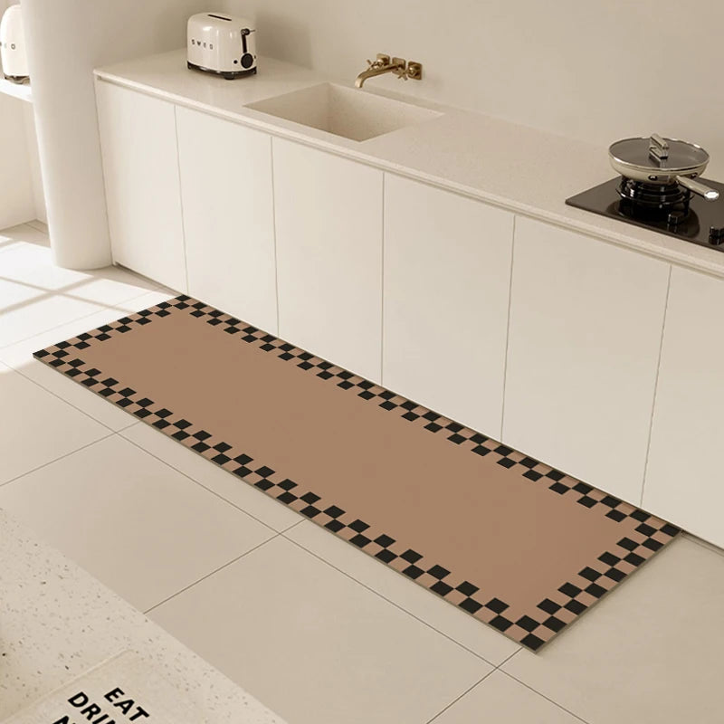 tapis sol moderne minimaliste beige marron rose gris carreaux géométriques antidérapant absorbant eau huile