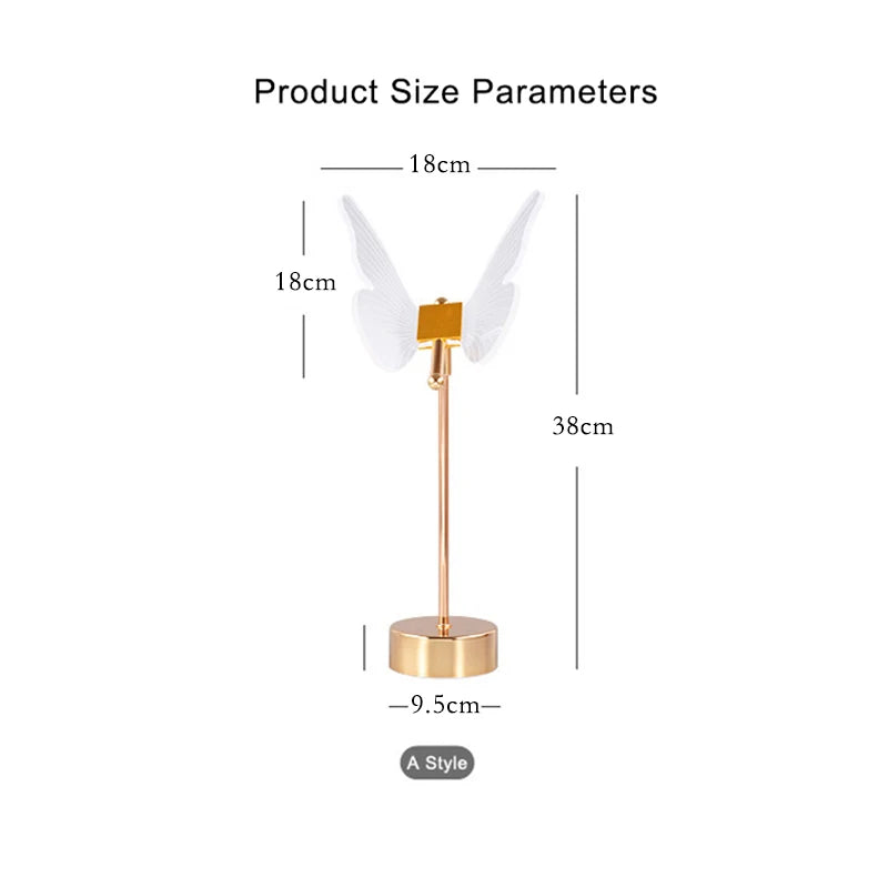lampe table moderne papillon led or transparent décoration chambre veilleuse usb minimaliste