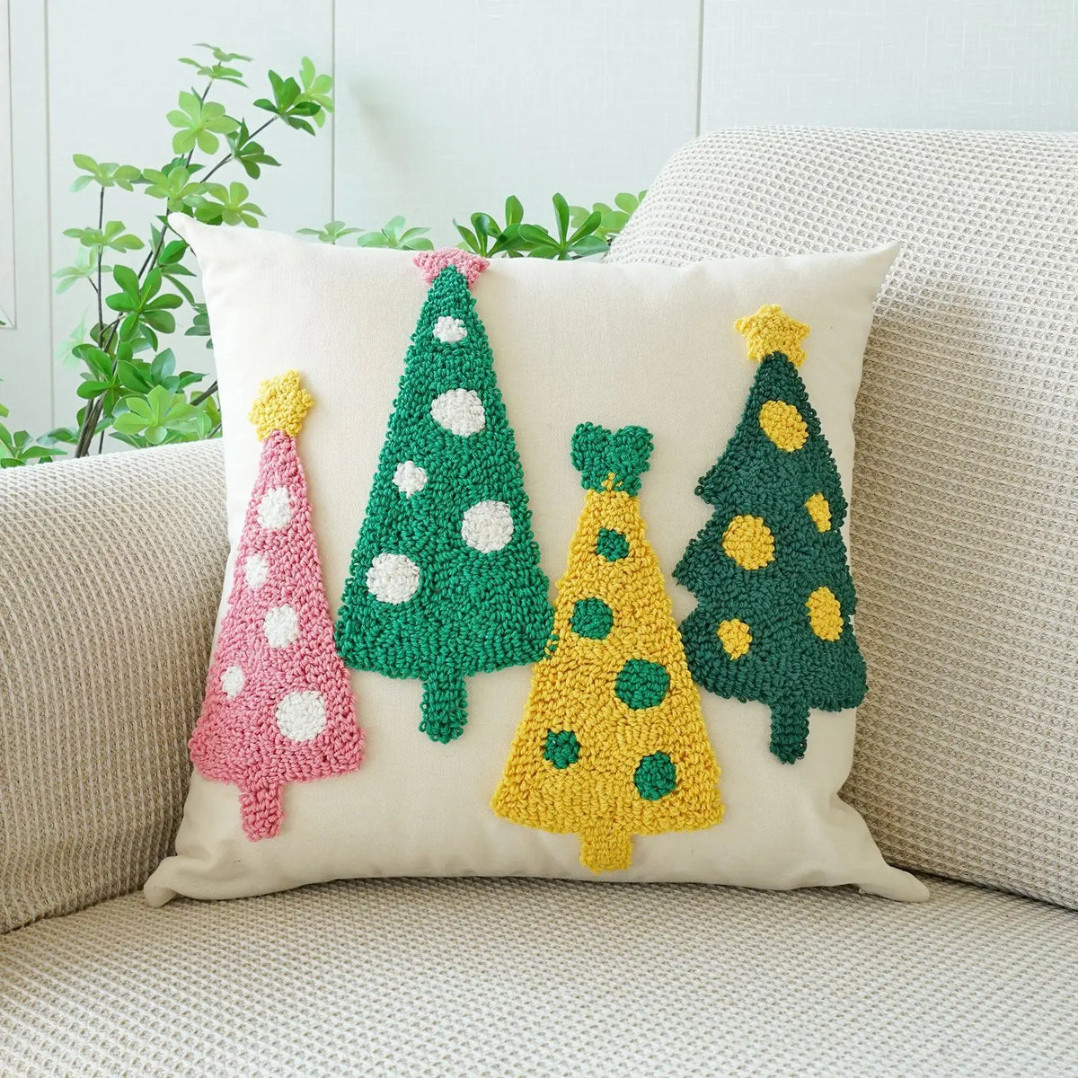 housse coussin noël brodée ho ho ho merry christmas rouge vert polyester coton respectueux