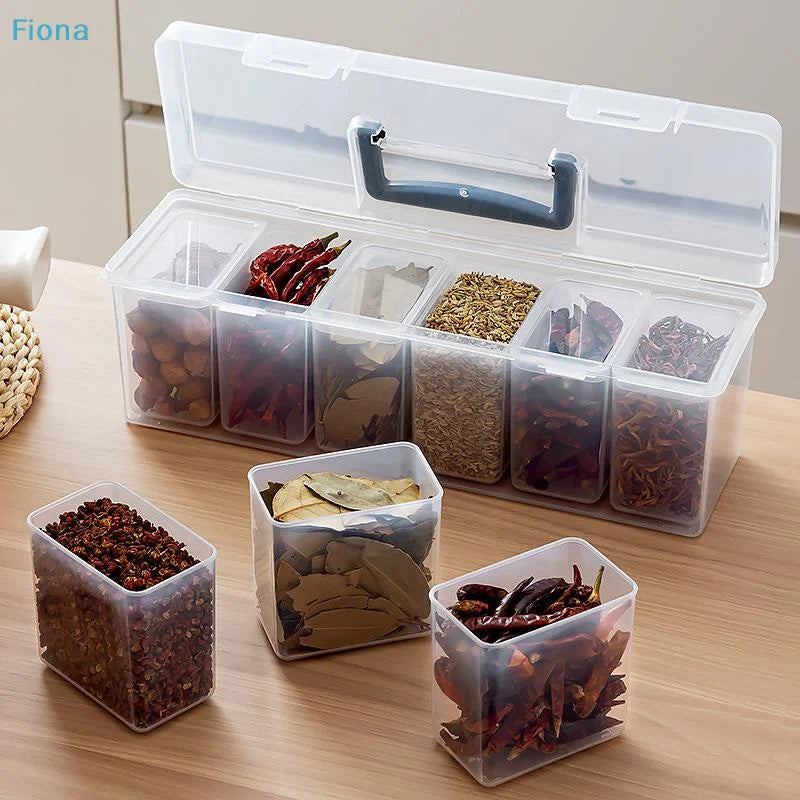 boîte rangement épices transparente moderne poignée noire compartiments cuisine camping voyage