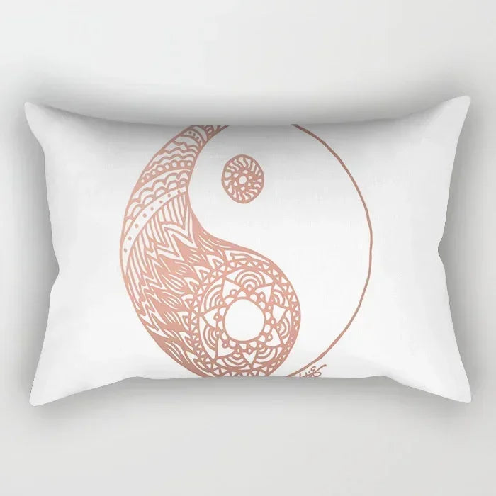 taie d'oreiller rectangulaire rose blanc doré motif géométrique moderne lit chambre décoration maison