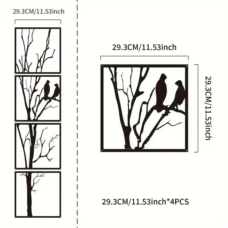 plaque murale contemporaine silhouettes arbres oiseaux noires décoration intérieure extérieure