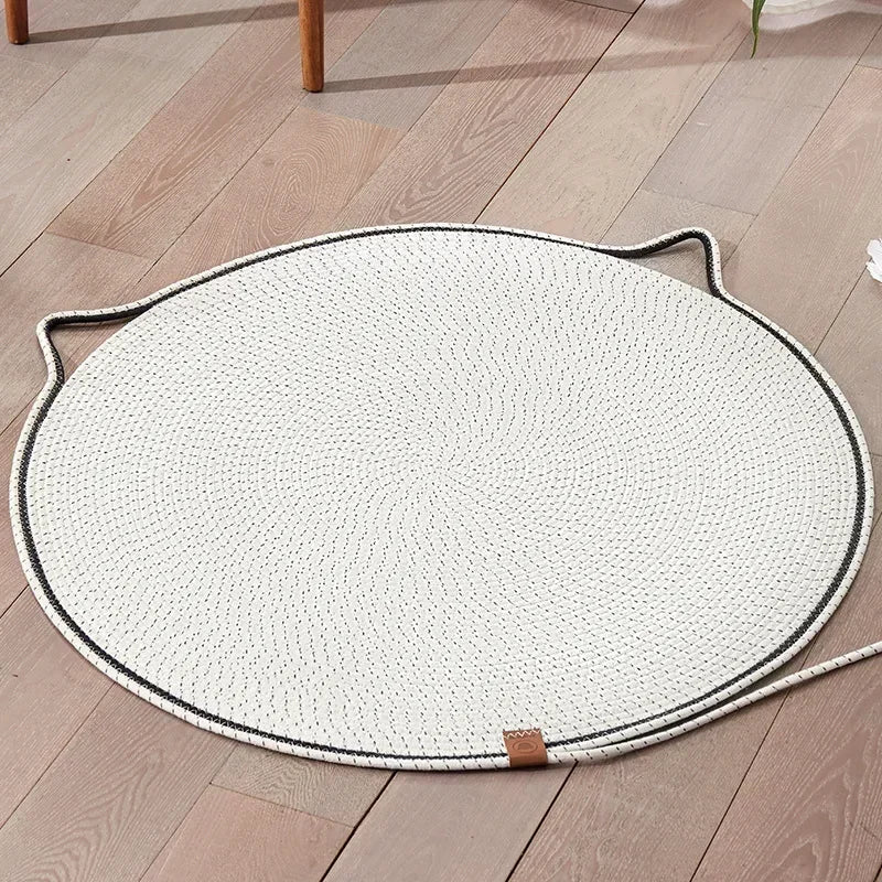 tapis gratter chats moderne tissé beige marron clair bleu jaune poignée resistant usage