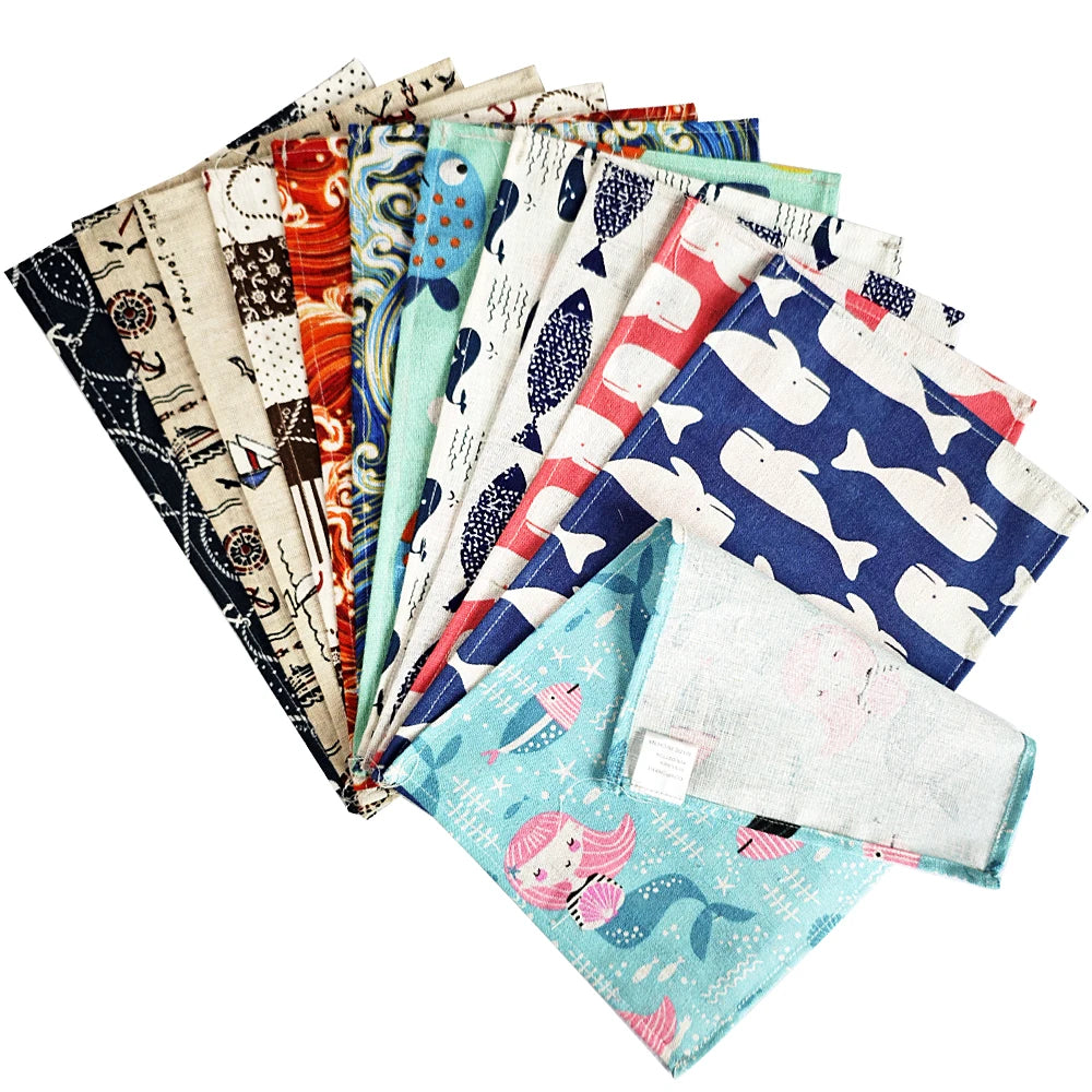 serviettes table tissu coton polyester motif océan poisson sirène marine moderne bleu
