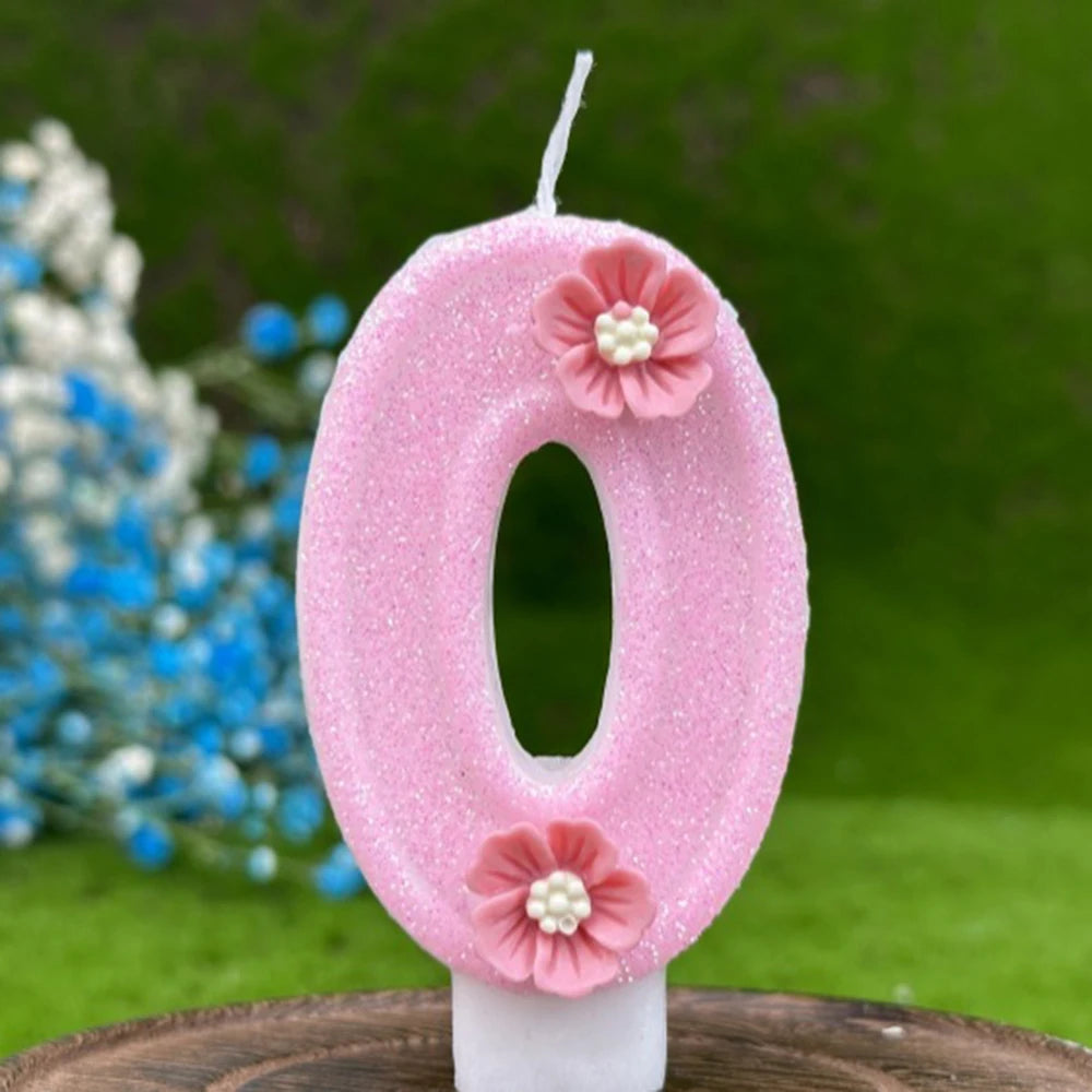 bougies anniversaire numéraux pailletées rose fleurs relief decoration festive tringle fixe boîte rangement
