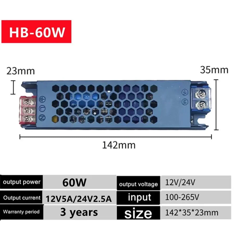 transformateur ac/dc 12v 24v 60w 100w led alimentation électrique bleu industrielle