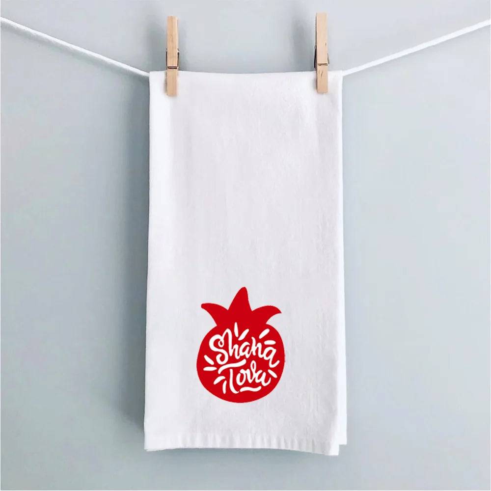 serviettes table coton blanc symboles religieux grenades pommes textes hébraïques festive rosh hashanah decorative