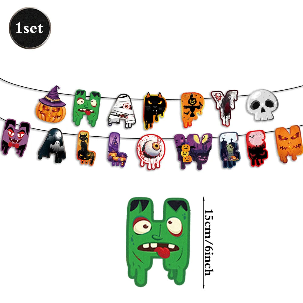 assiettes fantômes halloween citrouilles monstres serviettes gobellets sacs bonbons napkins bannières