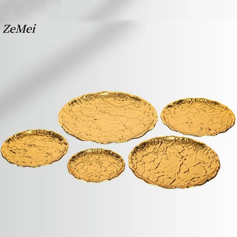 assiettes métal doré texture marbrée moderne 15cm 18cm 21.5cm 23cm 29cm salon restaurant