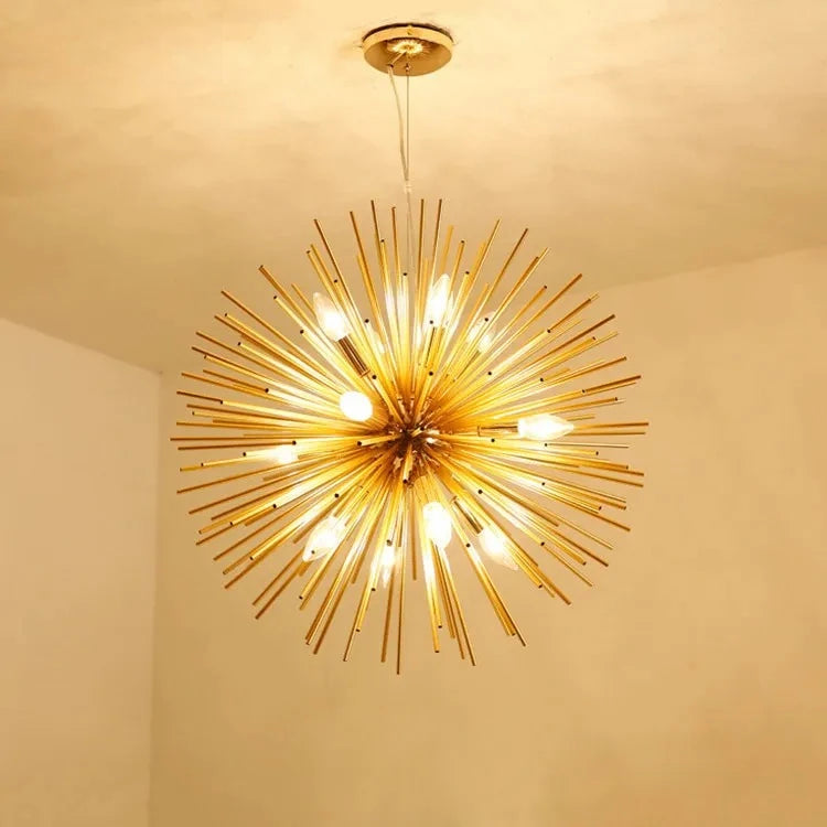 Suspension lumineuse moderne dorée rayons radiaux chambre salon ampoules pendentif