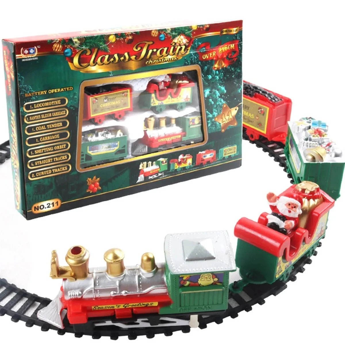 Train électrique décoratif autour d'un arbre de Noël