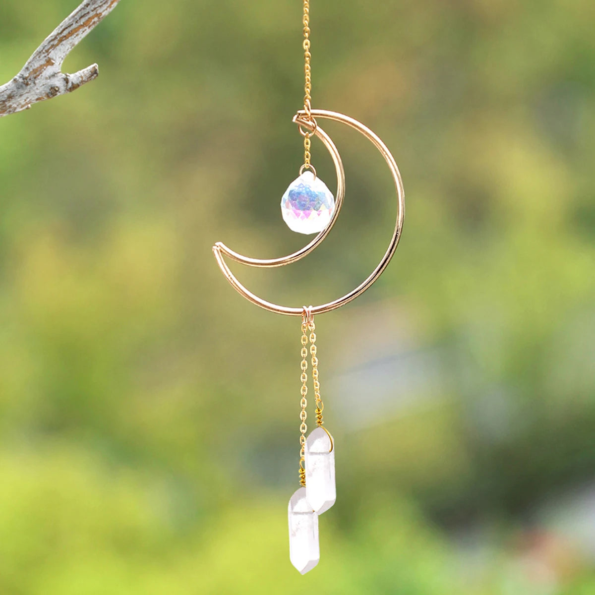 mobile solaire cristal lune étoiles fleurs décoration jardin intérieur suspendu boho romantique argent doré