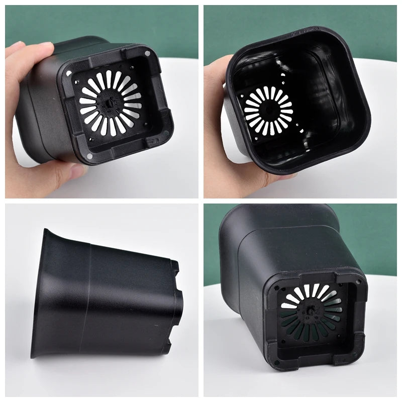 Pots fleurs carrés modernes blanc noir grains drainage 10 pièces