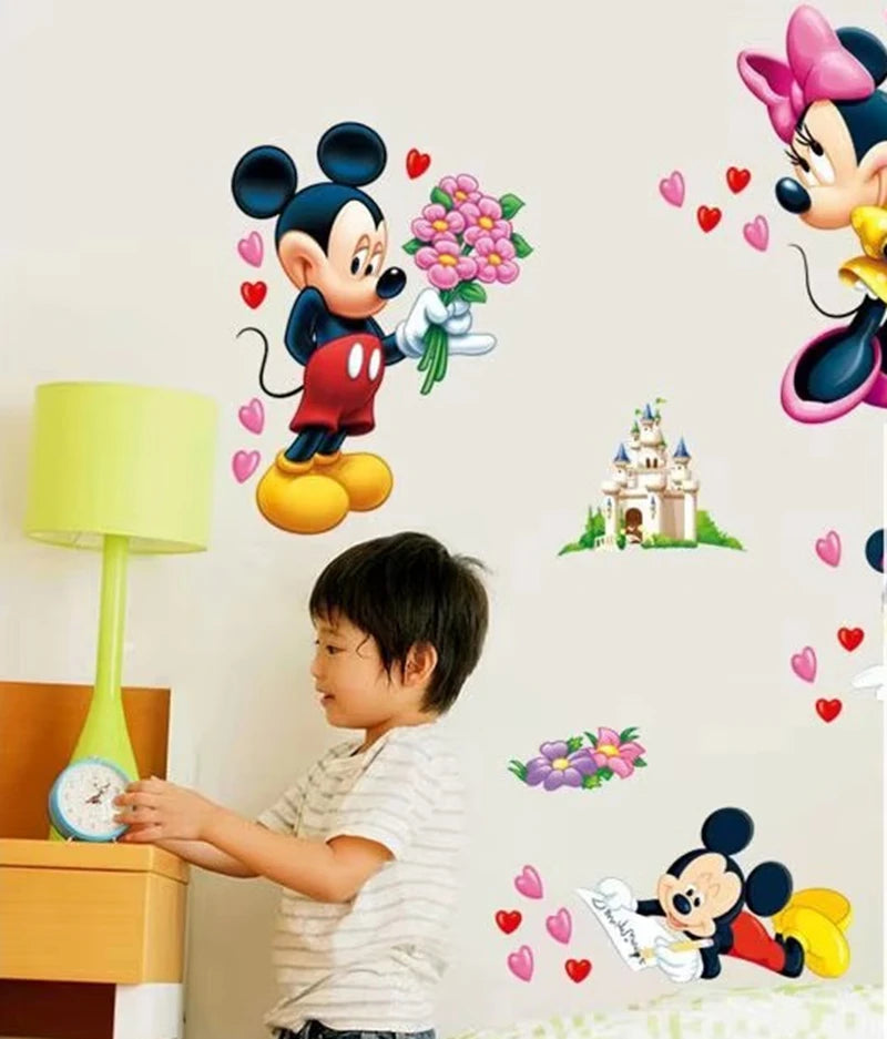 sticker mural 3d mickey minnie chambre enfant dessins animés brillants adhésif cartoonganimaux princesses motifs