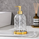 distributeur savon liquide transparent texturé moderne élégant noir bleu rose jaune pompe base dorée