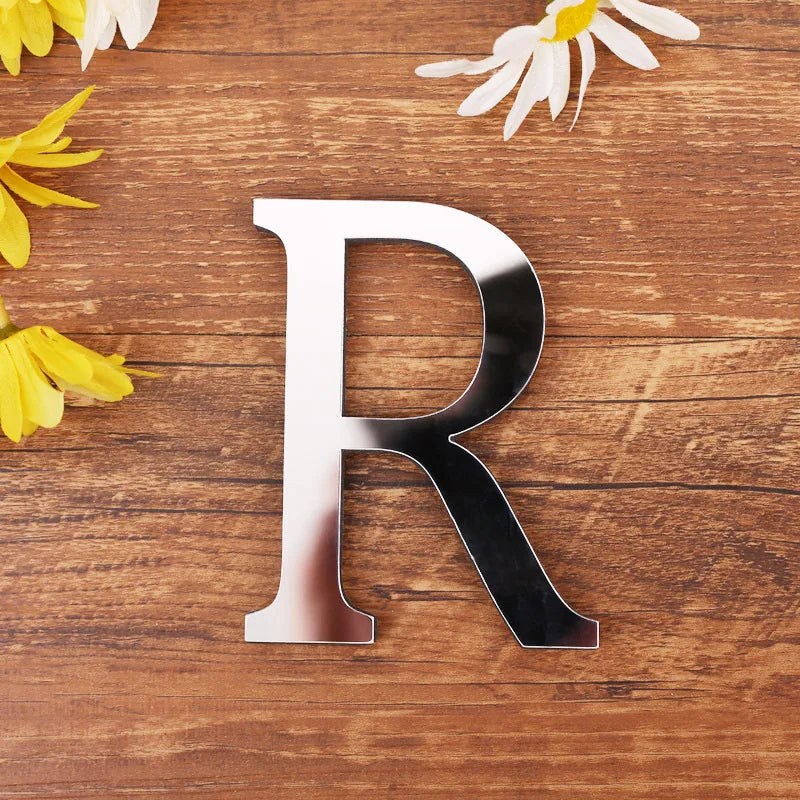 lettre acrylique miroir argentée autocollante décoration murale alphabet moderne fête mariage maison diy