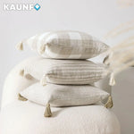 housses coussins carreaux beige blanc rustique 30x50cm 45x45cm décor canapé lit chaise voiture