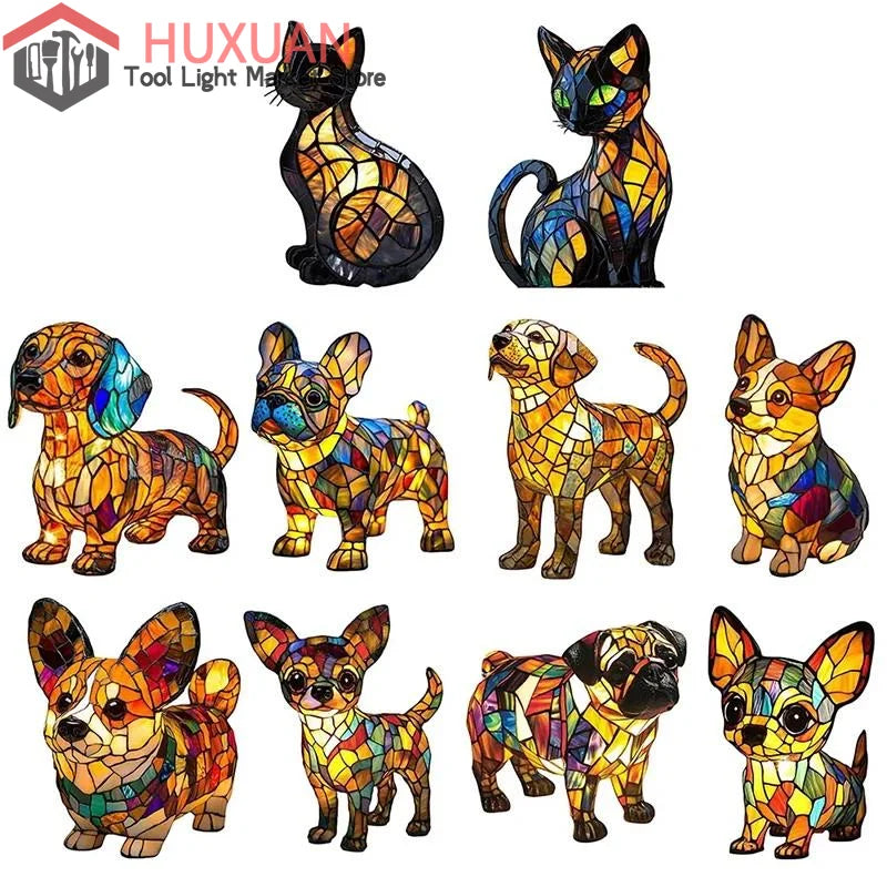lampe décorative résine chien multicolore mosaïque artisanal vintage chambre salon