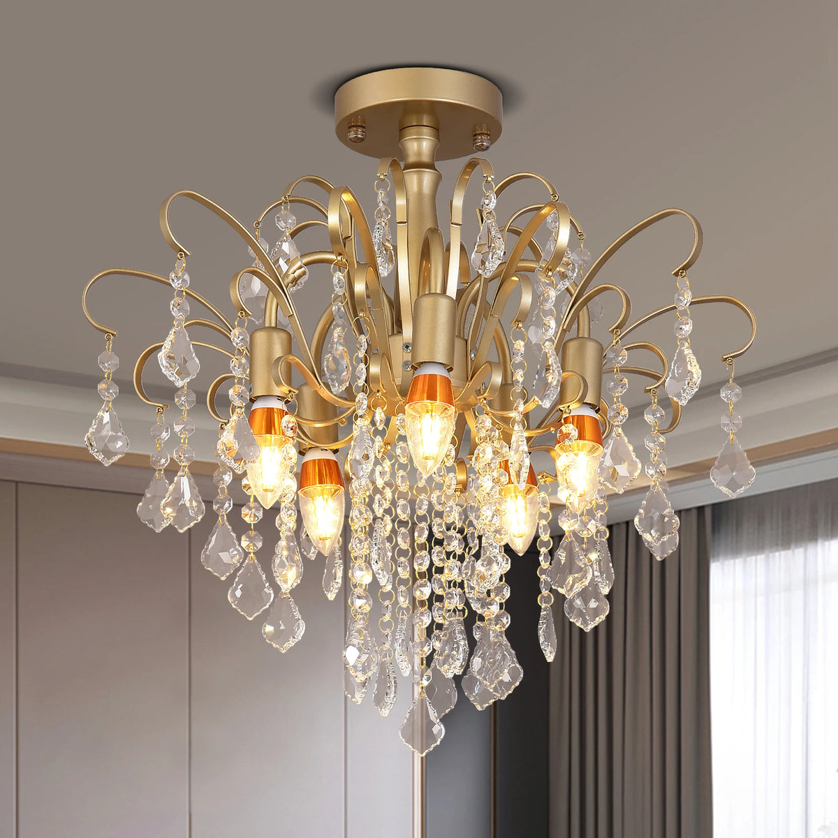lustre cristal doré salon chambre classique suspension chaîne lumineuses modernes