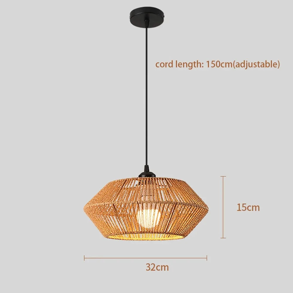 lampe suspendue moderne marron clair tissée main 32cm opale câble noir adjustable 150cm chambre
