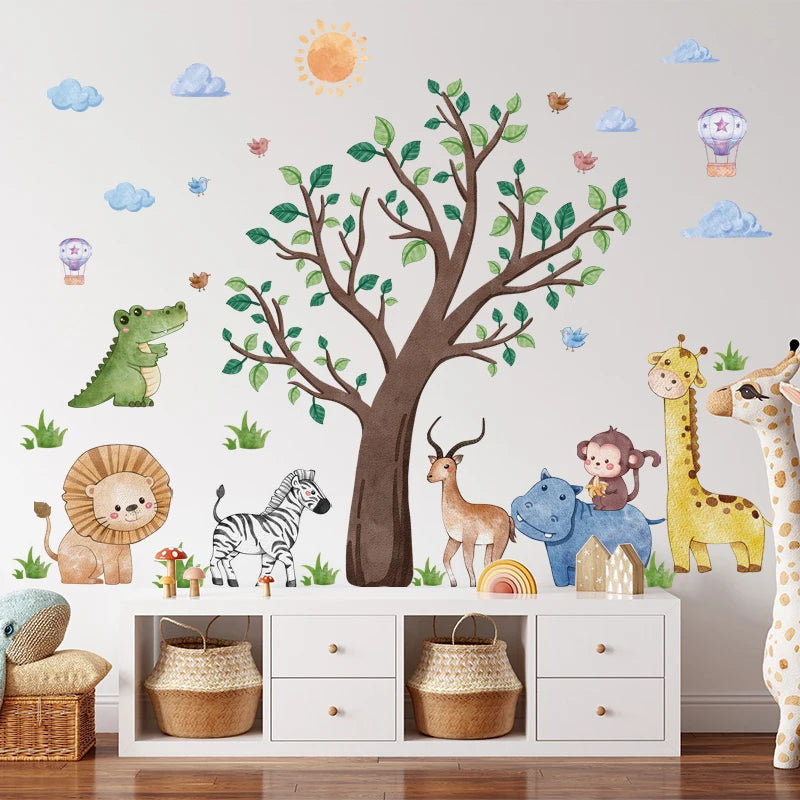 Décoration murale jungle avec singe et girafe