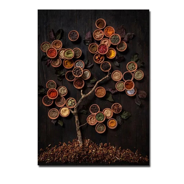 décoration murale art culinaire herbes épices condiments toile impression sans cadre vertical