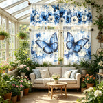rideau moderne floral bleu papillons salon printemps haute qualité polyester