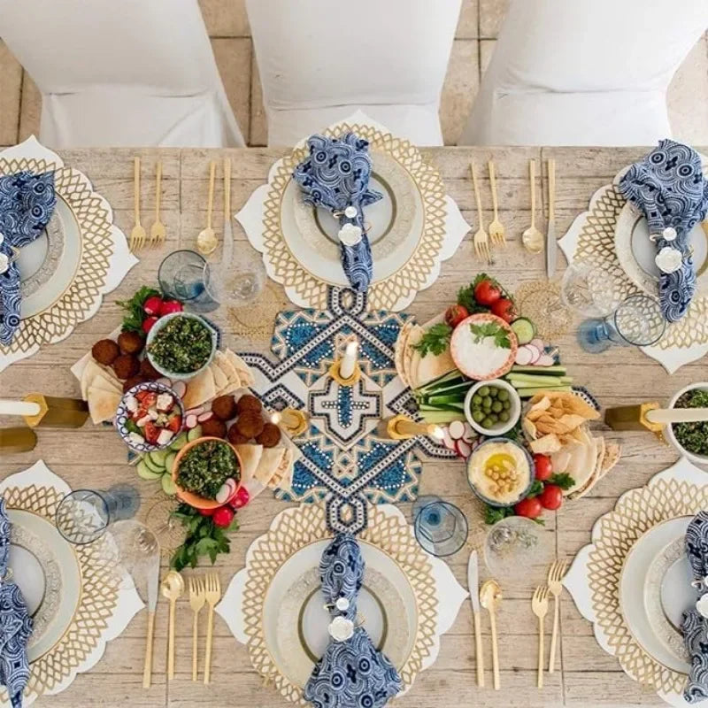serviettes table rose bleu relief franges anneau métallique classique mariage pack 96 pièces