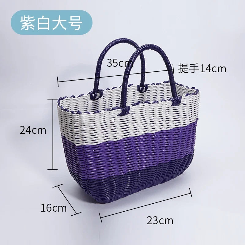 panier rangement sac main tressé rose opaque casual