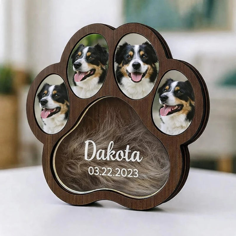 cadre photo patte animal bois personnalisable nom date empreinte souvenir animal compagnie moderne