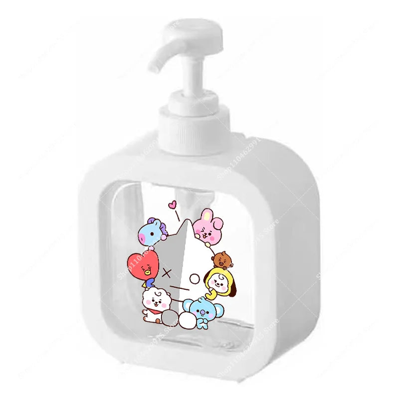 distributeur savon liquide pompe plastique rose transparent personnage animé mignon bouteille shampoing mains cadeau