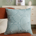 housse coussin carré brodé feuilles stylisées moderne coton polyester beige vert jaune rose fermeture