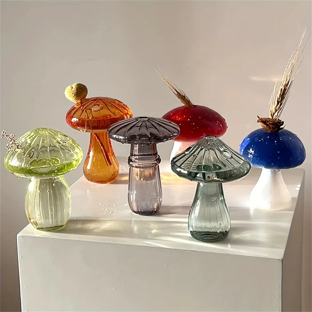 vases champignons verre transparent moderne couleur vert rouge orange bleu rose jaune