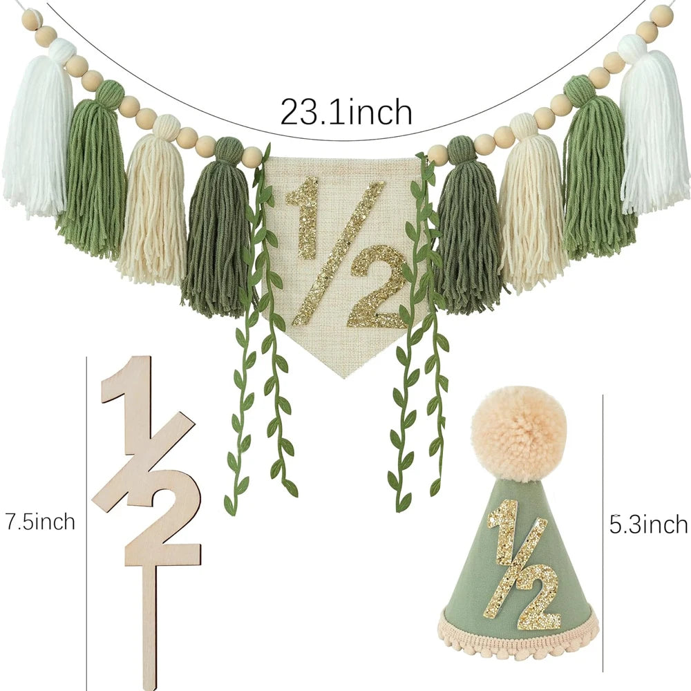 guirlande boho chic pompons franges chapeau fête gâteau bois anniversaire an demi decoration festive